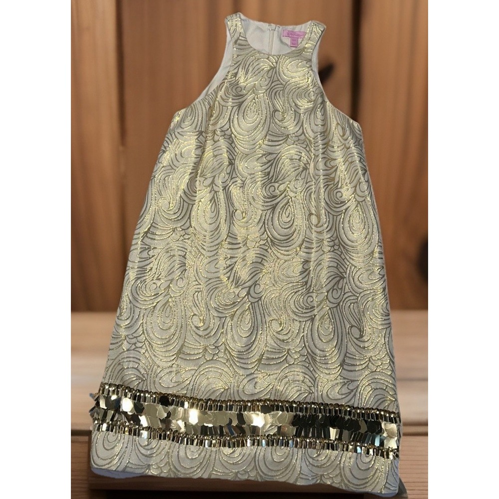 Lilly Pulitzer Sz XXS DIEDRA Gold‎ Metallic TIDAL WAVE Jacquard Dress Gorgeous